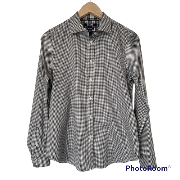 CHAPS BLACK/WHITE HOUNDSTOOTH NO IRON 100% COTTON BUTTON DOWN SHIRT, PETITE MED - Picture 1 of 10